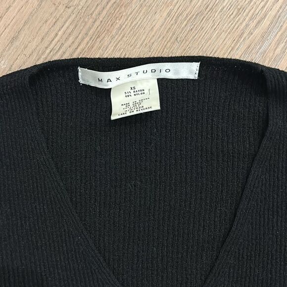 Max Studio Black Button Up Cardigan with Ruffle Sleeve cap (XS) - Picture 2 of 4